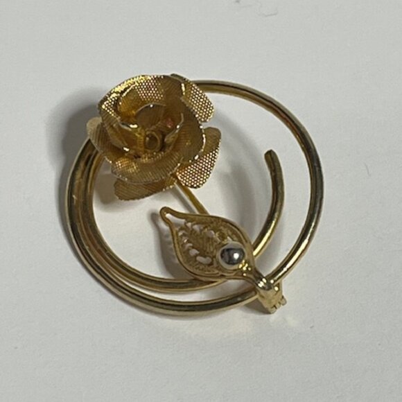 VTG Sarah Coventry "Promise" Gold Tone Circle Brooch Textured Mesh Rose 1.25" - Picture 5 of 13